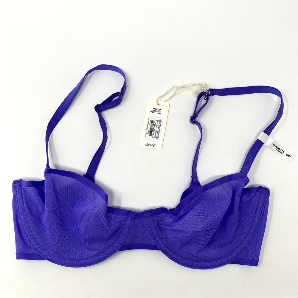 NEW Aerie Smoothez Purple Mesh Unlined Wired Preppy Balconette Bra 32D